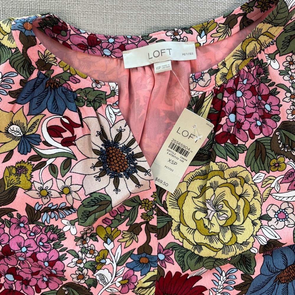 LOFT Petites Pink‎ Floral Sleeveless Shift Dress XSP New With Tags - Picture 4 of 7